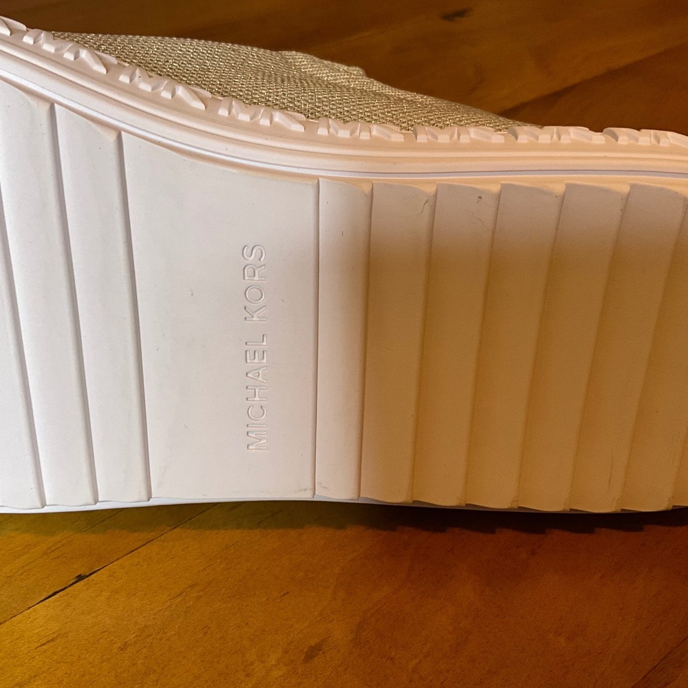 Michael Kors Women Beige Gold Metallic Lace Up Low Top‎ Sneakers Shoes SZ 11 New - Picture 7 of 10